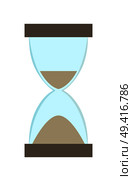 Hourglass with more sand in bottom part than in top one. Vector illustration of ancient tool for counting time isolated on white background. Hourglass With Flowing Sand Vector Illustration. Стоковая иллюстрация, агентство Ingram Publishing / Фотобанк Лори