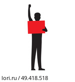 Man silhouette holding paper red board vector illustration isolated on white background. Human showing placard illustration for public protests concepts. Man Silhouette with Red Paper Sheet Vector. Стоковая иллюстрация, агентство Ingram Publishing / Фотобанк Лори