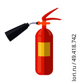 Carbon dioxide extinguisher with black hard horn, standard red cylinder isolated vector illustration. Device is used for extinguishing electrical fire. Carbon Dioxide Extinguisher Isolated Illustration. Стоковая иллюстрация, агентство Ingram Publishing / Фотобанк Лори