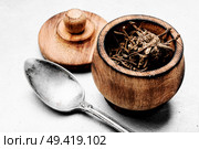 Dried rhizomes and roots of valerian medicinal.Medicinal herbs. Valerian herb root. Стоковое фото, агентство Ingram Publishing / Фотобанк Лори
