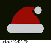 Santa Claus red hat with white pompon vector illustration on green background. New year cap, decoration warm winter headwear icon, symbol of xmas. Santa Claus Red Hat with White Pompon Vector Icon. Стоковая иллюстрация, агентство Ingram Publishing / Фотобанк Лори