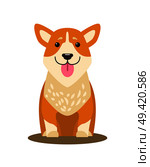 Dog icon with tongue stuck out and smile with happy expression, animal with fur of brown color, vector illustration isolated on white background. Dog Icon with Tongue Stuck Out Vector Illustration. Стоковая иллюстрация, агентство Ingram Publishing / Фотобанк Лори