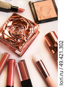 Set of luxury beautiful cosmetics for fashion make up  on white  background. Стоковое фото, агентство Ingram Publishing / Фотобанк Лори