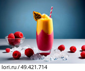 Иллюстрация коктейля из малинового сиропа и пюре из маракуйи. Стоковое AI-изображение, AI-художник ольга скальская / Фотобанк Лори