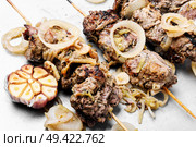 Beef shish kebab.Dishes of oriental cuisine.Eastern food. Shish kebab or shashlik. Стоковое фото, агентство Ingram Publishing / Фотобанк Лори