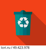 Trash Bin vector illustration in flat style. Container for garbage with recycling sign picture for environmental concepts, web, icons, infographics, logotype design. Isolated on orange background.  . Стоковая иллюстрация, агентство Ingram Publishing / Фотобанк Лори