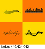 Equalizer interface pictured with grids with graph, lines and waves. Vector illustration with icons of music pulse detector isolated on yellow background. Equalizer Interface Variants Vector Illustration. Стоковая иллюстрация, агентство Ingram Publishing / Фотобанк Лори