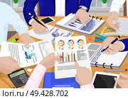 Business people and papers with diagrams and important information, workers trying to find solution to existing problem, vector illustration. Business People and Papers Vector Illustration. Стоковая иллюстрация, агентство Ingram Publishing / Фотобанк Лори
