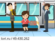 A vector illustration of peoples using cell phones in a train. Стоковая иллюстрация, агентство Ingram Publishing / Фотобанк Лори