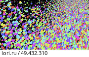 Wide format abstract background, optical illusion of gradient effect. Stipple effect. Mosaic abstract composition. Rhythmic colorful tiles. Decorative shapes. Black background. Colorful particles. widescreen abstract background, vector. Стоковая иллюстрация, агентство Ingram Publishing / Фотобанк Лори