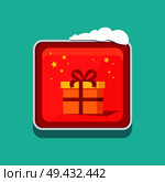 Christmas web button covered by snow, download Xmas time, pushbutton with gift present on red backdrop with stars, vector illustration online shopping. Christmas Web Button Covered with Snow Vector Icon. Стоковая иллюстрация, агентство Ingram Publishing / Фотобанк Лори