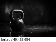 Гиря на мокром полу ночью. Стоковое AI-изображение, AI-художник Александр Жуков / Фотобанк Лори