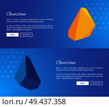 Uncut gemstones with sharp edges on Internet posters templates with sample text and buttons isolated cartoon vector illustrations on blue background.. Uncut Gemstones on Internet Posters Templates. Стоковая иллюстрация, агентство Ingram Publishing / Фотобанк Лори