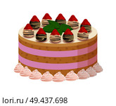 Tasty cake with sweet glaze between soft biscuit corns decorated with ripe strawberries and sweet raspberries vector illustration.. Tasty Cake with Sweet Liquid Glaze Between Corns. Стоковая иллюстрация, агентство Ingram Publishing / Фотобанк Лори
