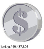 Silver coin with dollar sign icon. Coin from precious metal flat vector illustration isolated on white background. Grey shiny penny illustration. Silver Coin with Dollar Sign Flat Vector Icon. Стоковая иллюстрация, агентство Ingram Publishing / Фотобанк Лори