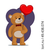 I love you poster adorable teddy gently holding heart balloon in hands, lovely bear animal with red symbol of love, vector illustration greeting card. I Love You Poster Adorable Teddy Gently Hold Heart. Стоковая иллюстрация, агентство Ingram Publishing / Фотобанк Лори
