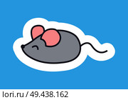 Cute banner with small mouse vector illustration of pretty grey animal with round pink ears and short tail, white framing, isolated on blue background. Cute Banner with Small Mouse Vector Illustration. Стоковая иллюстрация, агентство Ingram Publishing / Фотобанк Лори