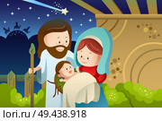 A vector illustration of Joseph, Mary and baby Jesus for nativity concept. Стоковая иллюстрация, агентство Ingram Publishing / Фотобанк Лори