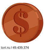 Copper coin with dollar sign icon. Coin from precious metal flat vector illustration isolated on white background. Brown shiny penny illustration. Copper Coin with Dollar Sign Flat Vector Icon. Стоковая иллюстрация, агентство Ingram Publishing / Фотобанк Лори