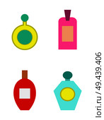 Perfumes collection of items, poster with containers of different shapes with oils, great fragrances, womens products isolated on vector illustration. Perfumes Collection Poster Vector Illustration. Стоковая иллюстрация, агентство Ingram Publishing / Фотобанк Лори