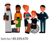 Business people collection, set of men, and women, with papers, and documents, person sitting in disabled chair and smiling, vector illustration. Business People Collection Vector Illustration. Стоковая иллюстрация, агентство Ingram Publishing / Фотобанк Лори