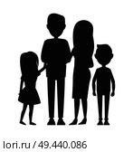 Big family consist of parents, son and daughter, vector illustration, black silhouettes of cute family members, small boy and girl, father and mother. Big Family Consist of Parents, Son and Daughter. Стоковая иллюстрация, агентство Ingram Publishing / Фотобанк Лори