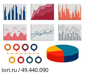 Graphics for all types of information set. Flat curves, thin bars and volumetric diagram with sections. Data in form of graphic vector illustration.. Bright Graphics for All Types of Information Set. Стоковая иллюстрация, агентство Ingram Publishing / Фотобанк Лори
