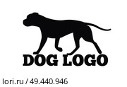 Dog logo design with two canine animals black silhouettes isolated on white background. Canine domestic dogs pedigree purebred vector illustrations. Dog Logo Design Canine Animals Silhouettes. Стоковая иллюстрация, агентство Ingram Publishing / Фотобанк Лори