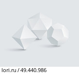 Octahedron and icosahedron, dodecahedron prisms, white geometric figures group, vector illustration, polygonal prisms, triangles and pentagons figures. Octahedron and Icosahedron, Dodecahedron Prisms. Стоковая иллюстрация, агентство Ingram Publishing / Фотобанк Лори