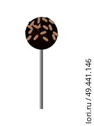 Sweet round lollipop chocolate. Delicious confectionery product on stick isolated cartoon flat vector illustration.. Sweet Strawberry Lollipop with Colorful Sprinkles. Стоковая иллюстрация, агентство Ingram Publishing / Фотобанк Лори