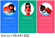 Breastfeeding informative banners set with women who feed their little newborn babies vector sample texts pages with females and infants in circles. Breastfeeding Informative Banners Set with Women. Стоковая иллюстрация, агентство Ingram Publishing / Фотобанк Лори