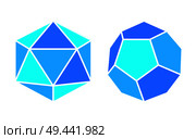 Dodecahedron and icosahedron blue complicated geometric figures. Three-dimensional shape composed of small pentagon isolated vector illustrations. Dodecahedron Icosahedron Complicated Figures Icons. Стоковая иллюстрация, агентство Ingram Publishing / Фотобанк Лори