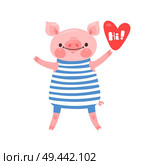 Greeting card with cute piglet. Sweet pig says hi. Vector illustration.. Greeting card with cute piglet. Sweet pig says hi. Vector illustration. Стоковая иллюстрация, агентство Ingram Publishing / Фотобанк Лори