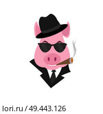 Funny cartoon capitalist pig caricature. Rich piggy boss with cigar, monocle and top hat. Стоковая иллюстрация, агентство Ingram Publishing / Фотобанк Лори