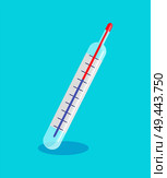 Thermometer for kids, poster with item helping to denote reason of children cries, medical treatment and care, vector illustration isolated on blue. Thermometer for Kids Poster Vector Illustration. Стоковая иллюстрация, агентство Ingram Publishing / Фотобанк Лори