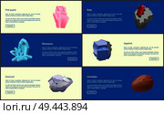 Rhinestone carnelian pink quartz ruby diamond sapphire precious gemstones set posters. Crystals and minerals, natural gems vector web pages design. Rhinestone Carnelian Quartz Ruby Diamond Sapphire. Стоковая иллюстрация, агентство Ingram Publishing / Фотобанк Лори
