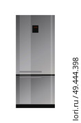 Shiny modern refrigerator with sensor panel. Spacious fridge of high quality. Electric kitchen appliance to keep food isolated vector illustration.. Shiny Modern Refridgerator with Small Sensor Panel. Стоковая иллюстрация, агентство Ingram Publishing / Фотобанк Лори