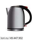 Electric powerful teapot in metallic shiny corpus. Convenient kitchen appliance to heat water for drinks. Modern kettle isolated vector illustration.. Electric Powerful Teapot in Metallic Shiny Corpus. Стоковая иллюстрация, агентство Ingram Publishing / Фотобанк Лори