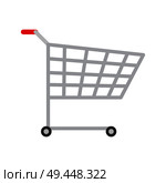 Colorful icon of product trolley, vector image with bright backdrop, two black wheel, red handle lot of rectangular holes on trolley case, metal bogie. Colorful Icon of Product Trolley Vector Image. Стоковая иллюстрация, агентство Ingram Publishing / Фотобанк Лори