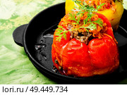 Colorful baked,stuffed peppers with rice and minced meat. Pepper stuffed with meat. Стоковое фото, агентство Ingram Publishing / Фотобанк Лори