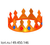 Crown with jewelry poster, symbol of royalty and power, crown with gemstones, treasure of monarchs vector illustration isolated on white background. Crown with Jewelry Poster Vector Illustration. Стоковая иллюстрация, агентство Ingram Publishing / Фотобанк Лори