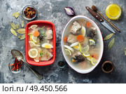 Fish and vegetables aspic.Fish food. Fish dish. Fish and vegetables aspic. Стоковое фото, агентство Ingram Publishing / Фотобанк Лори