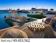 Cambrils port fisherboats in Tarragona of Catalonia in Spain. Стоковое фото, агентство Ingram Publishing / Фотобанк Лори