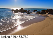 Cala Les Sirenes beach playa in Miami-Platja of Tarragona at Costa Dorada of Catalonia. Стоковое фото, агентство Ingram Publishing / Фотобанк Лори