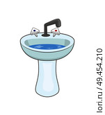 Basin with taps and water, washbasin with faucets of hot and cold water, ceramic basin of rounded shape vector illustration isolated on white background. Basin with Taps and Water Vector Illustration. Стоковая иллюстрация, агентство Ingram Publishing / Фотобанк Лори