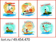 Summer time posters collection of people going in for sport, fun adventures set of banners with headlines, isolated on vector illustration. Summer Time Posters Collection Vector Illustration. Стоковая иллюстрация, агентство Ingram Publishing / Фотобанк Лори