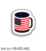 Cup with American flag, USA mug made up of stripes and stars, symbolic US symbol memorial patch vector illustration isolated on white background. Cup and Flag of America on It Vector Illustration. Стоковая иллюстрация, агентство Ingram Publishing / Фотобанк Лори