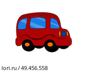 Red toy plastic car with rounded salon. Small childish artificial vehicle to play. Amusement for little kids isolated cartoon vector illustration.. Red Toy Plastic Car with Capacious Rounded Salon. Стоковая иллюстрация, агентство Ingram Publishing / Фотобанк Лори