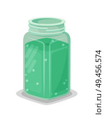 Drink for detox in stylish glass shaped as square jar. Healthy beverage to clean body from toxic elements. Special flavored water vector illustration.. Drink for Detox in Stylish Glass Shaped as Jar. Стоковая иллюстрация, агентство Ingram Publishing / Фотобанк Лори