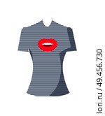Stylish striped T-shirt with female red lips image. Summer clothes for women. Feminine skinny top with print. Fashionable tshirt vector illustration. Stylish Striped T-Shirt with Female Red Lips Image. Стоковая иллюстрация, агентство Ingram Publishing / Фотобанк Лори